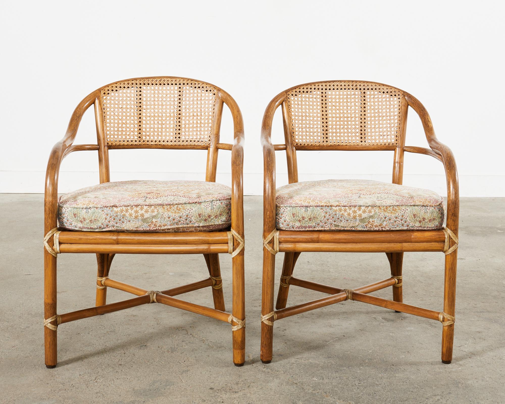 Hand-Crafted Pair of McGuire Organic Modern Rattan Cane Armchairs For Sale
