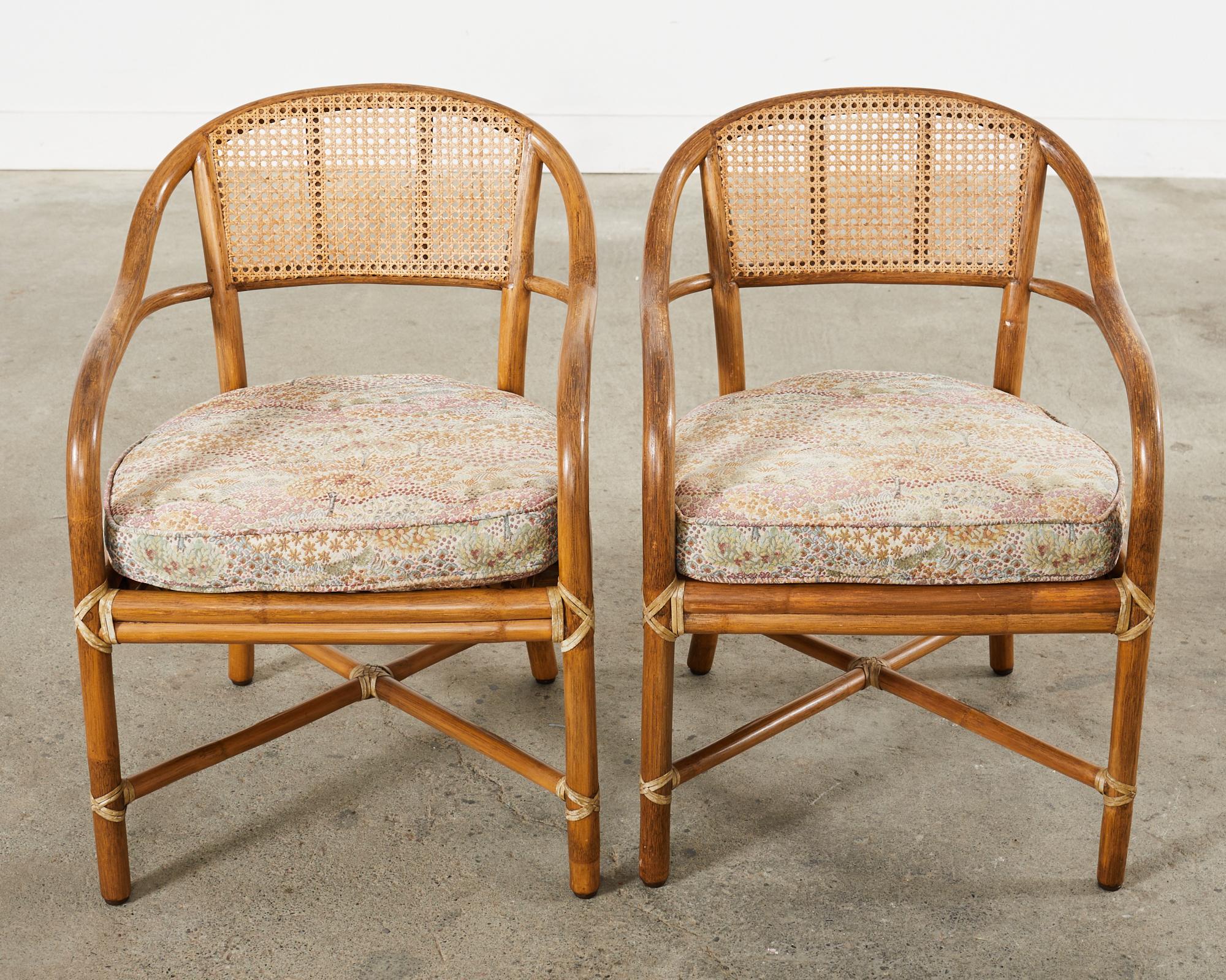 Hand-Crafted Pair of McGuire Organic Modern Rattan Cane Armchairs For Sale