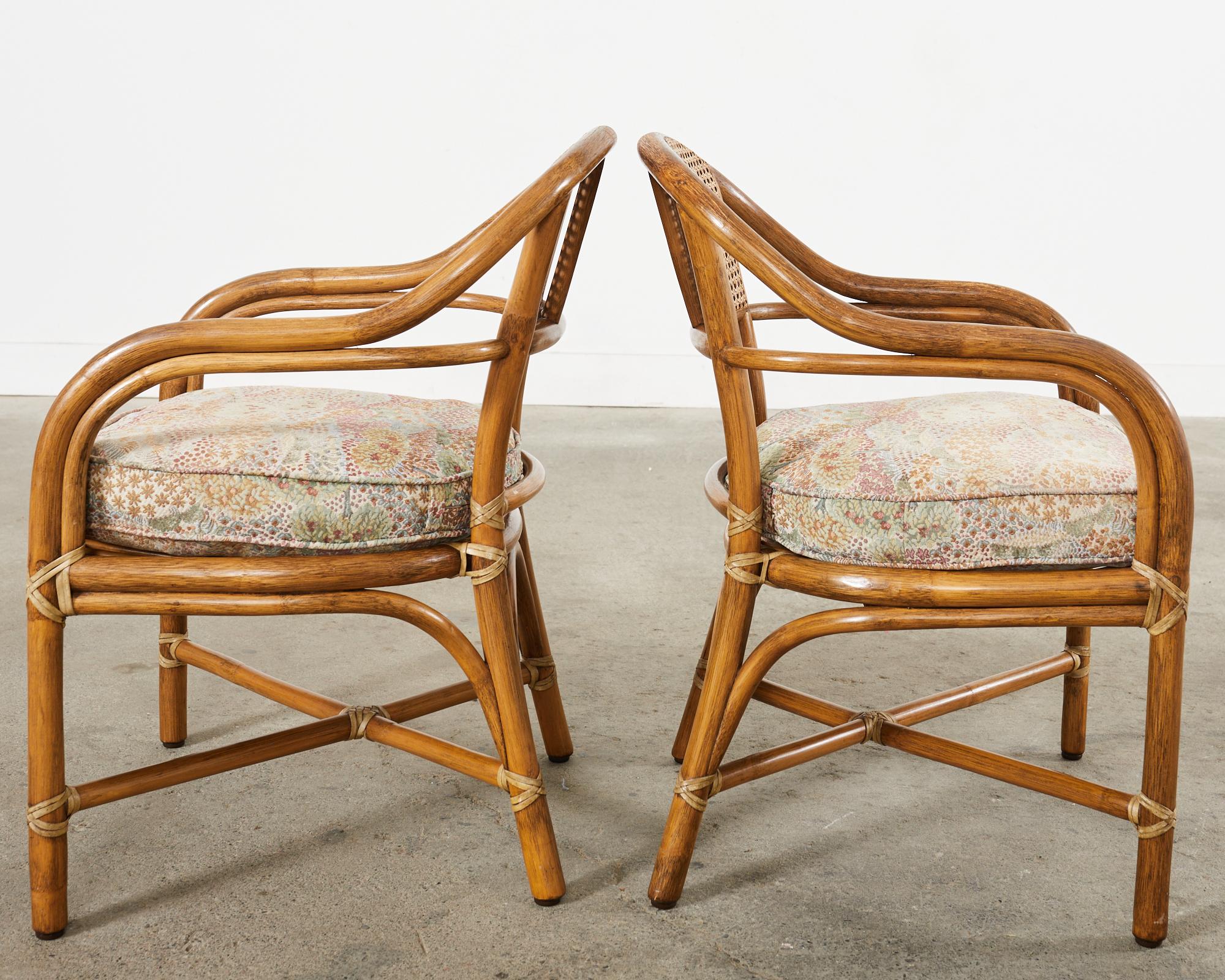 Leather Pair of McGuire Organic Modern Rattan Cane Armchairs For Sale