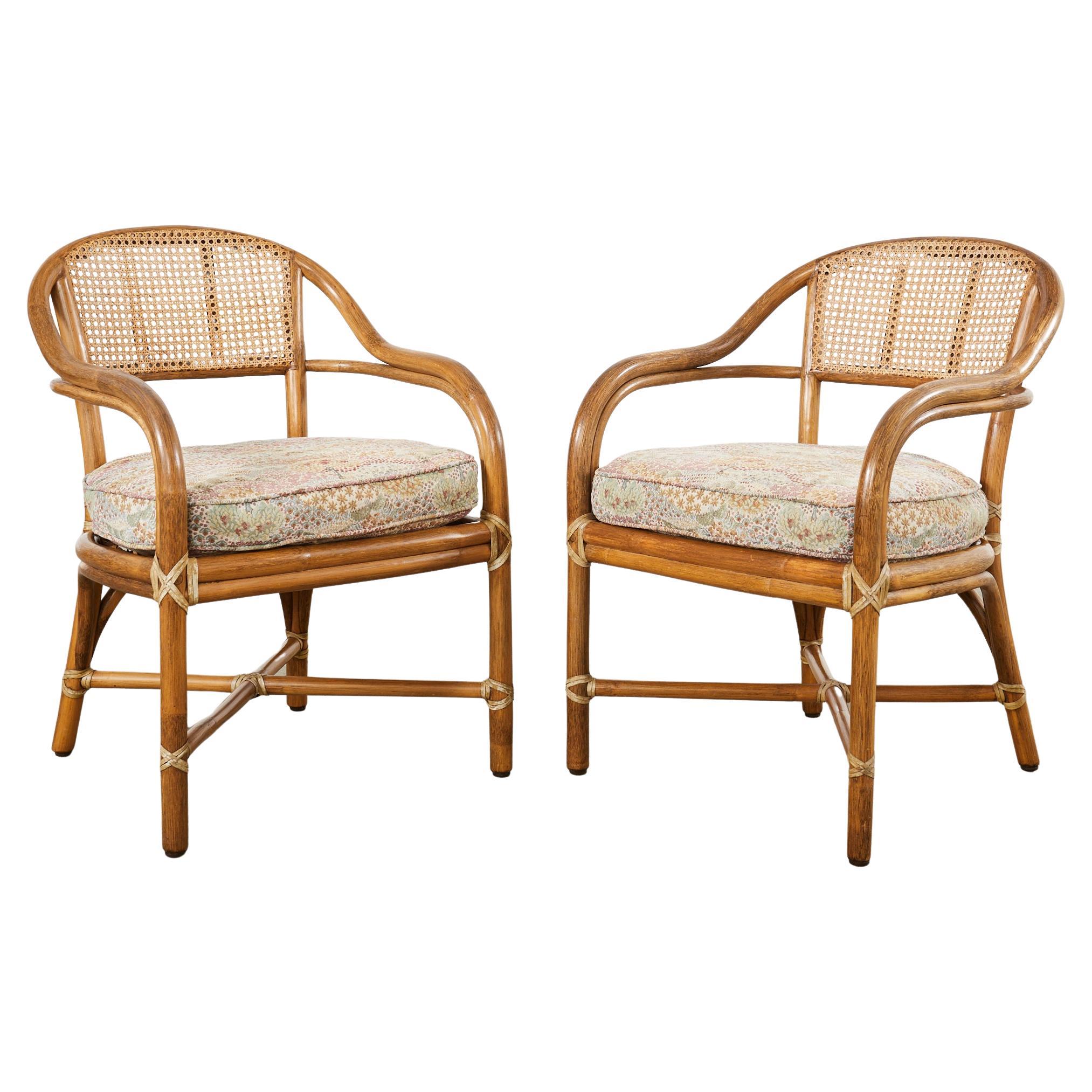 Pair of McGuire Organic Modern Rattan Cane Armchairs For Sale