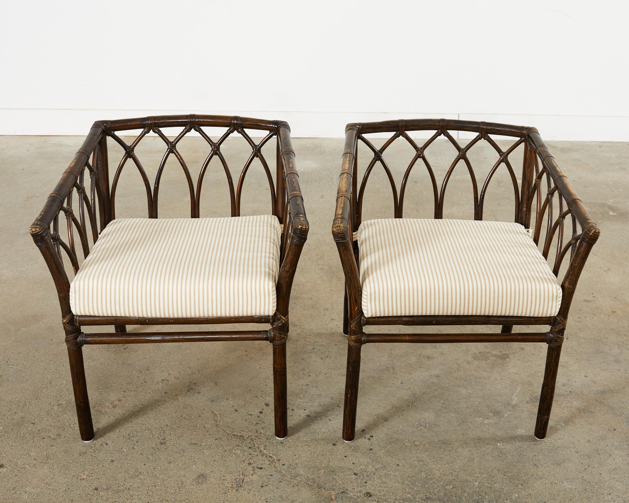 Pair of McGuire Organic Modern Rattan Cathedral Style Armchairs In Good Condition In Rio Vista, CA