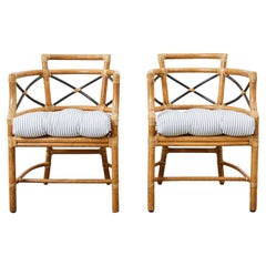 Pair of McGuire Organic Modern Rattan Gondola Armchairs