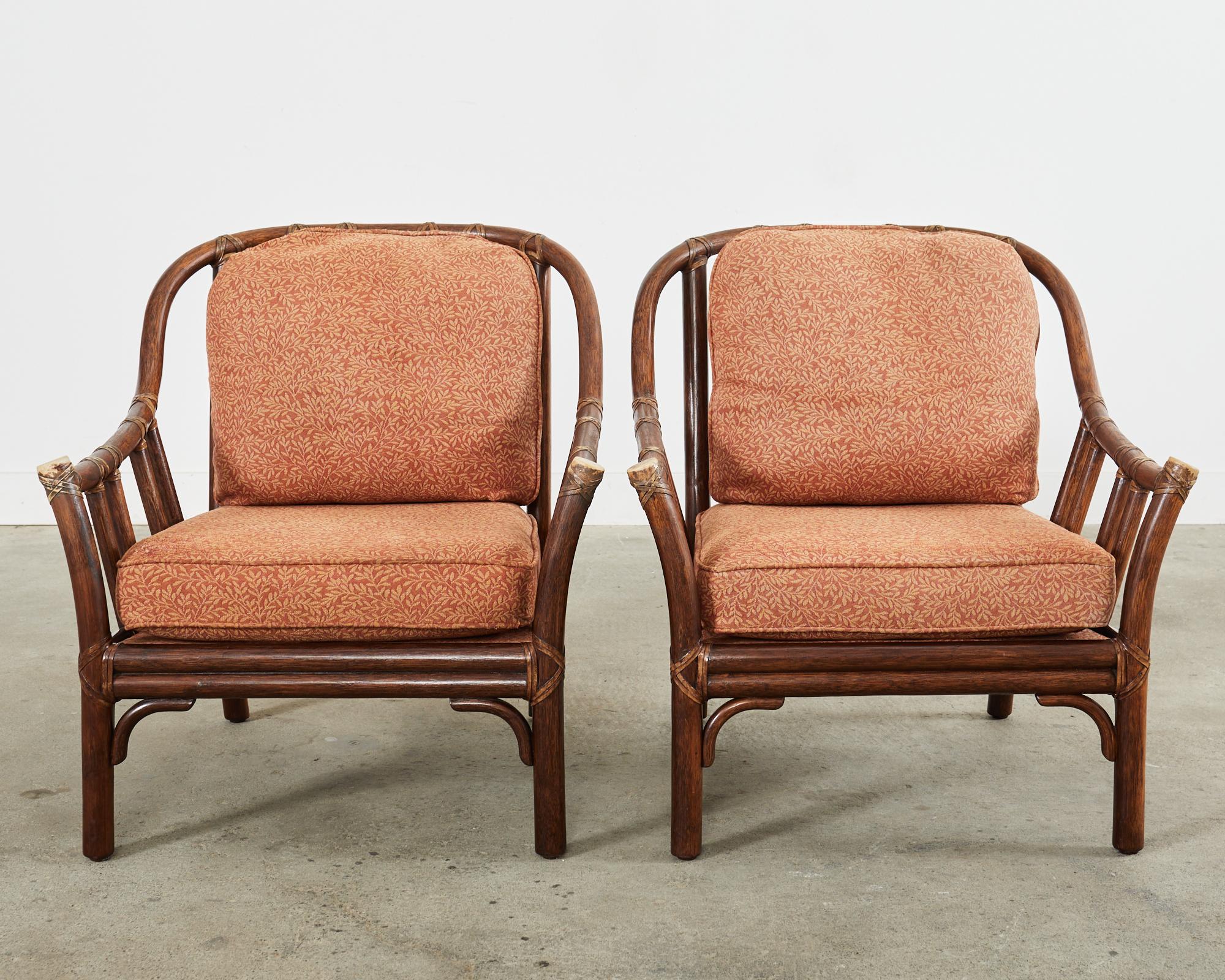 American Pair of McGuire Organic Modern Rattan Lounge Chairs 