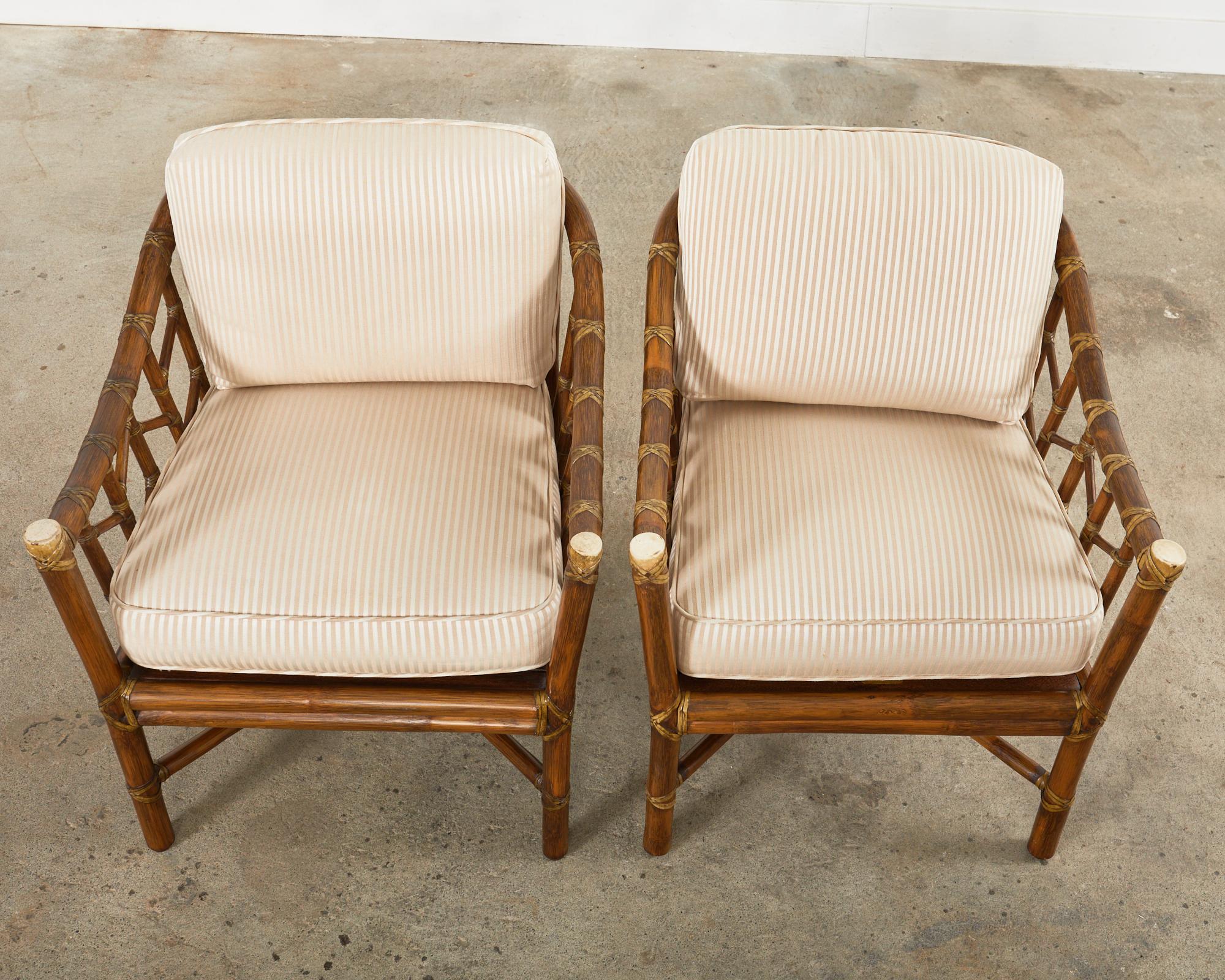 Hand-Crafted Pair of McGuire Organic Modern Rattan Lounge Chairs