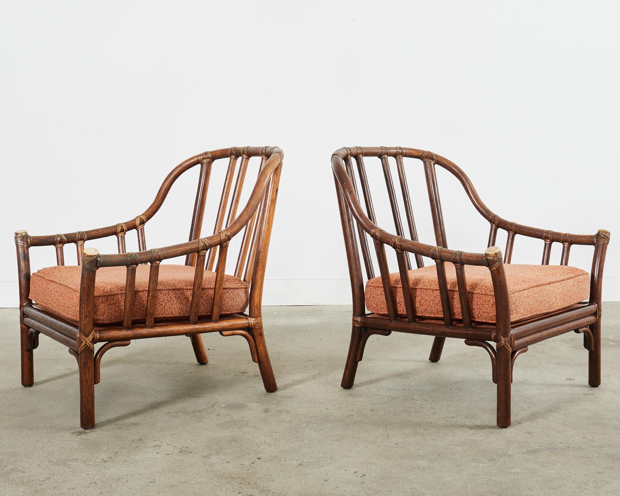 Hand-Crafted Pair of McGuire Organic Modern Rattan Lounge Chairs 