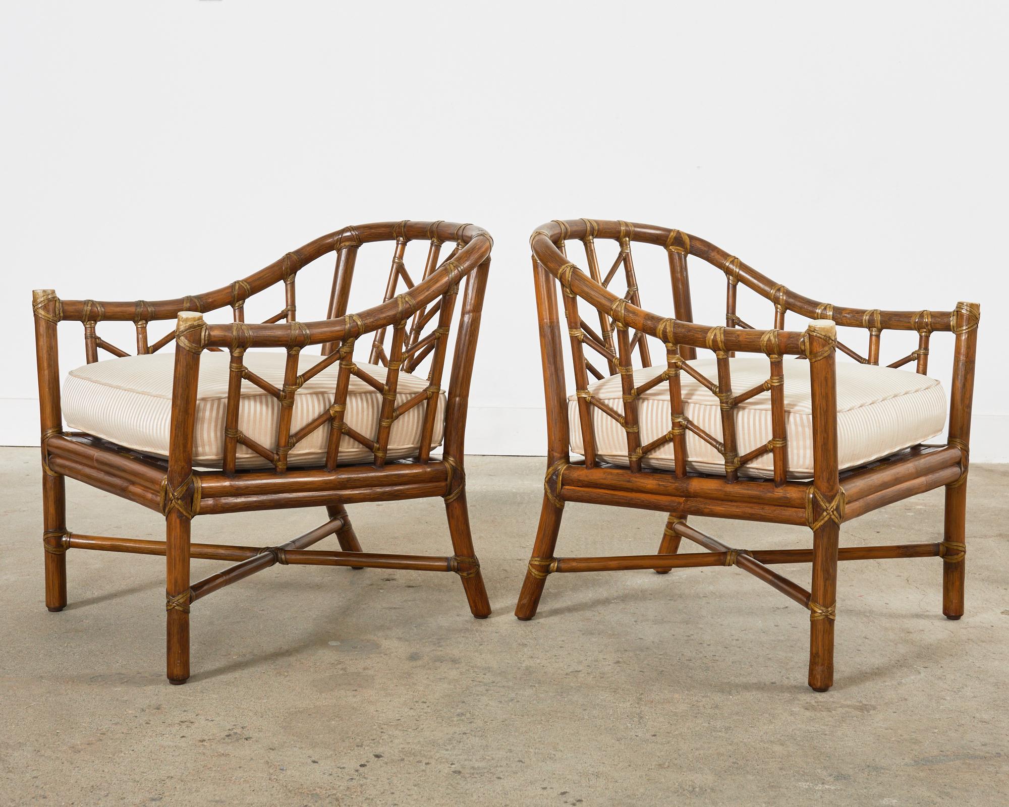Fabric Pair of McGuire Organic Modern Rattan Lounge Chairs