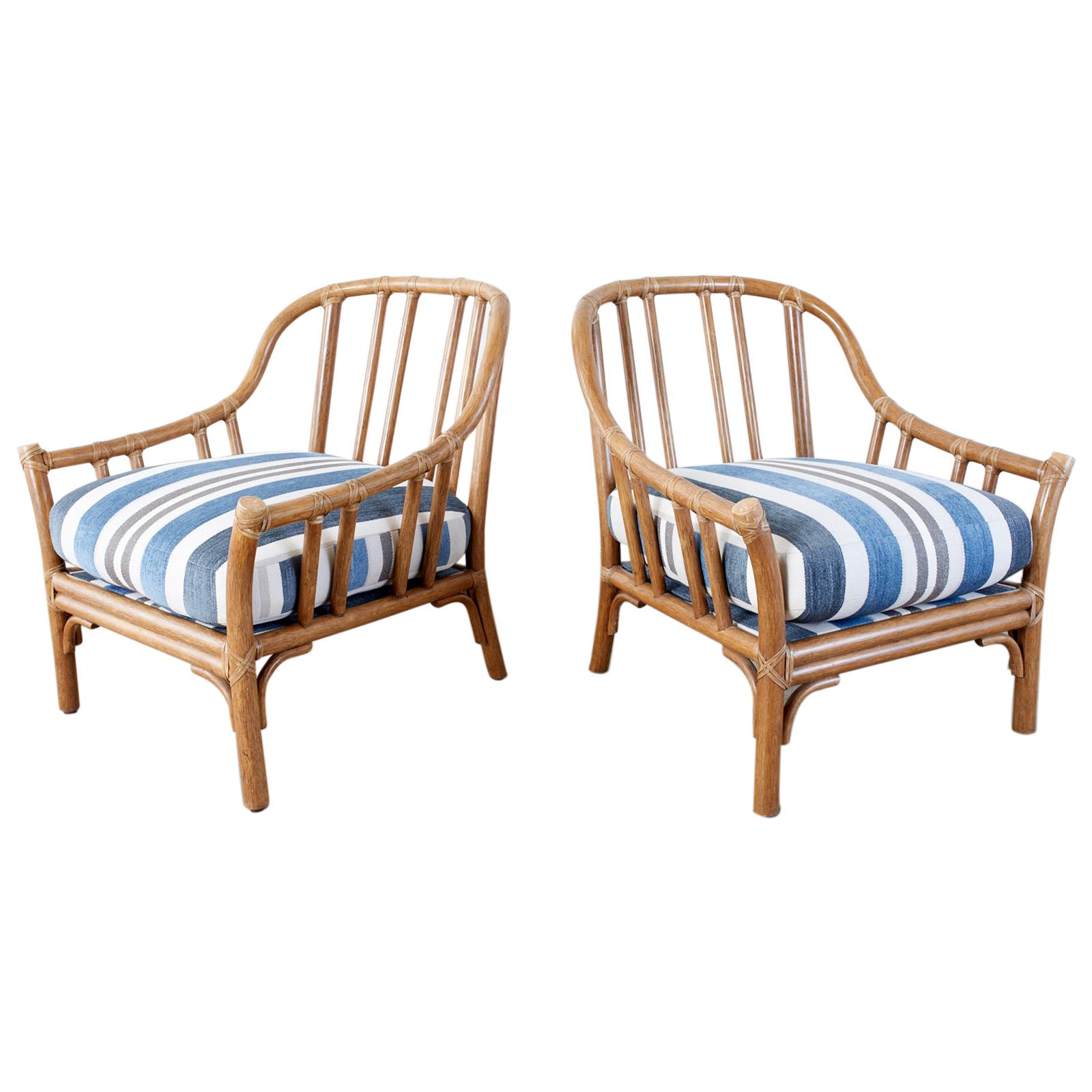 Pair of McGuire Organic Modern Rattan Lounge Chairs
