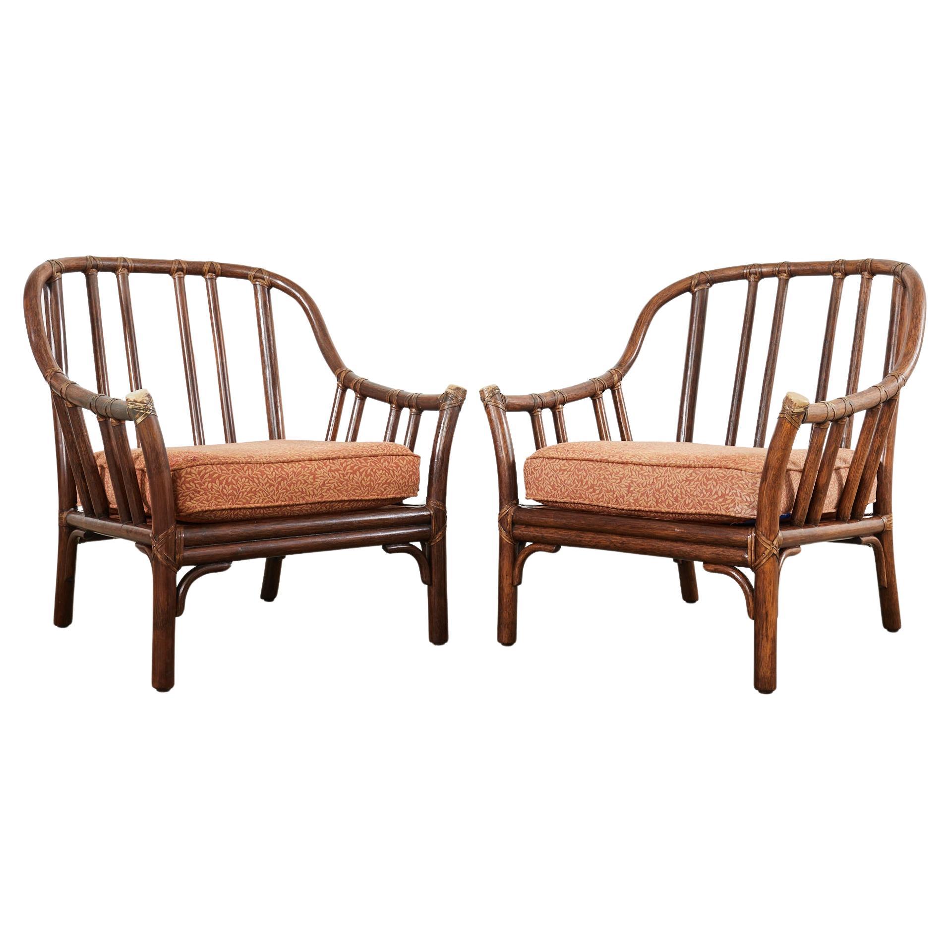 Pair of McGuire Organic Modern Rattan Lounge Chairs 