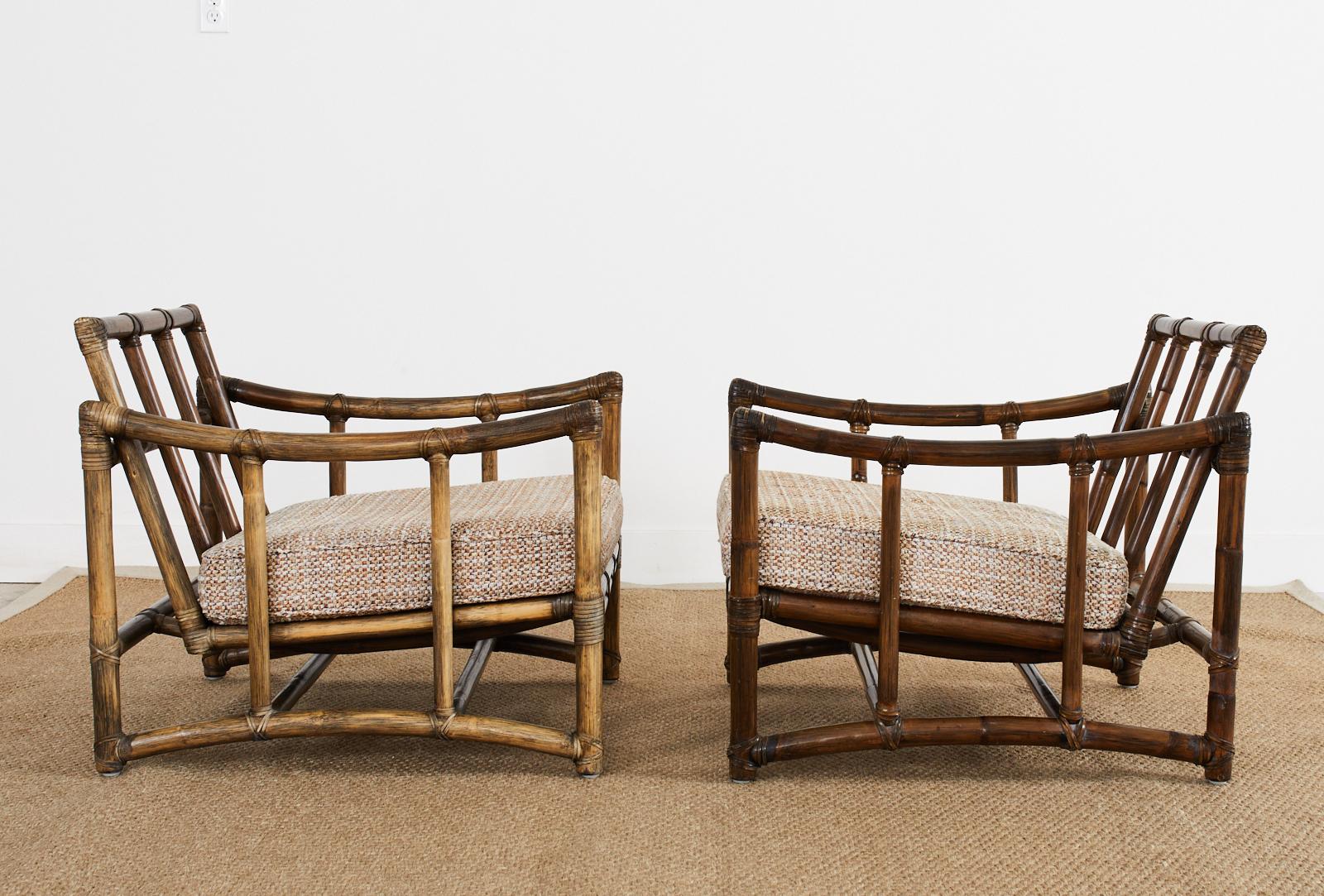 Pair of McGuire Organic Modern Rattan Pole Lounge Chairs 3