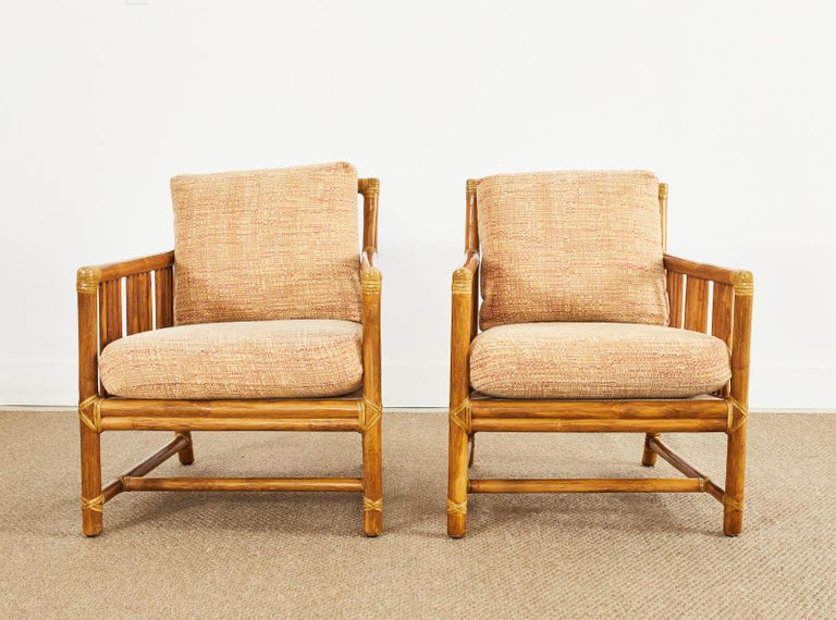 American Pair of McGuire Organic Modern Rattan Pole Lounge Chairs For Sale