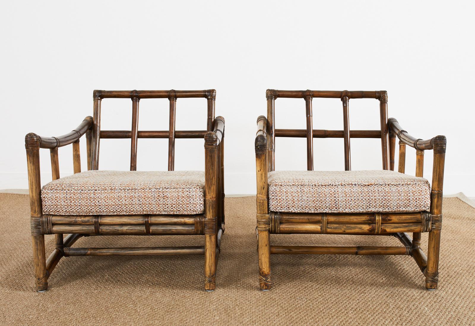 Pair of McGuire Organic Modern Rattan Pole Lounge Chairs In Good Condition In Rio Vista, CA