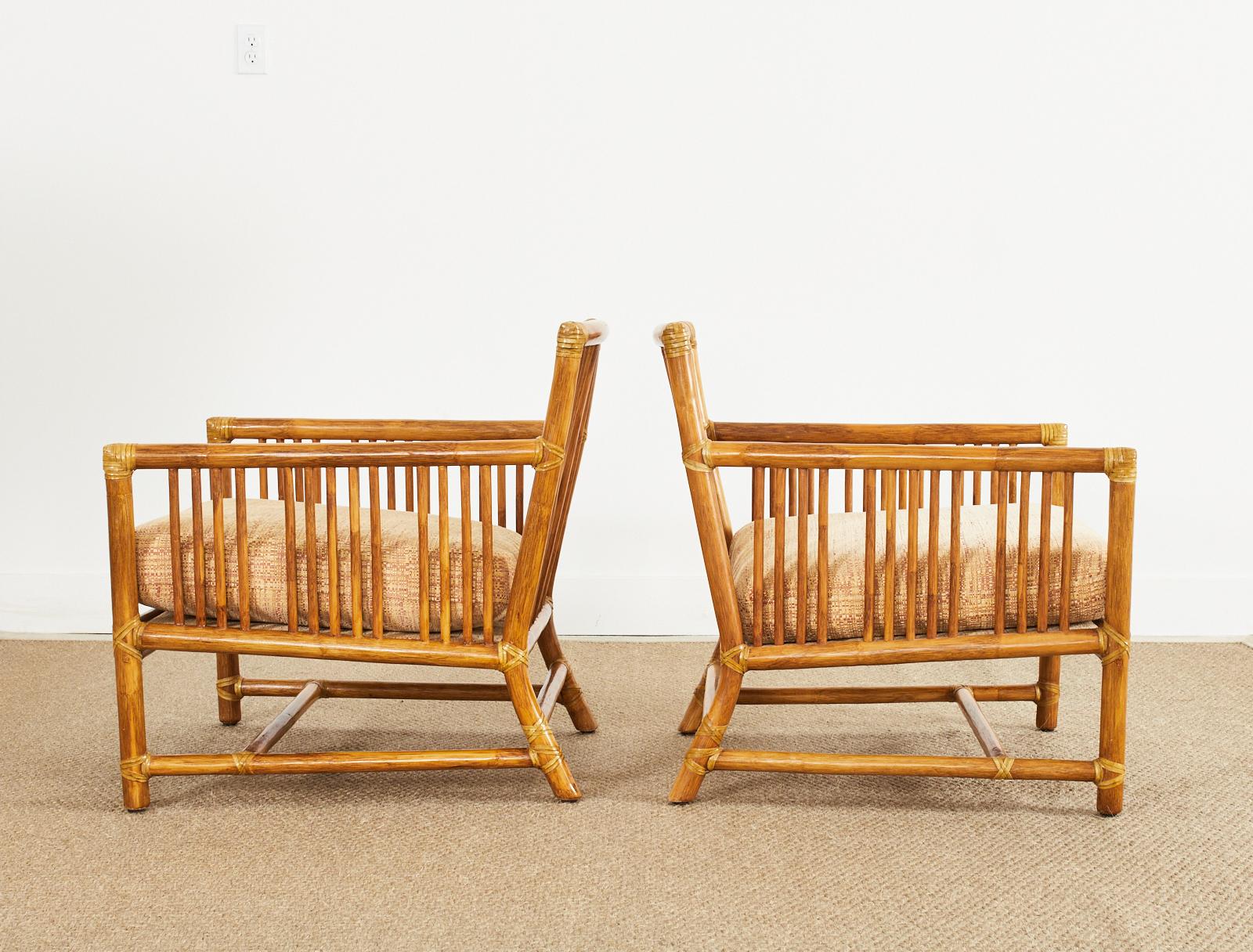 Pair of McGuire Organic Modern Rattan Pole Lounge Chairs In Good Condition For Sale In Rio Vista, CA