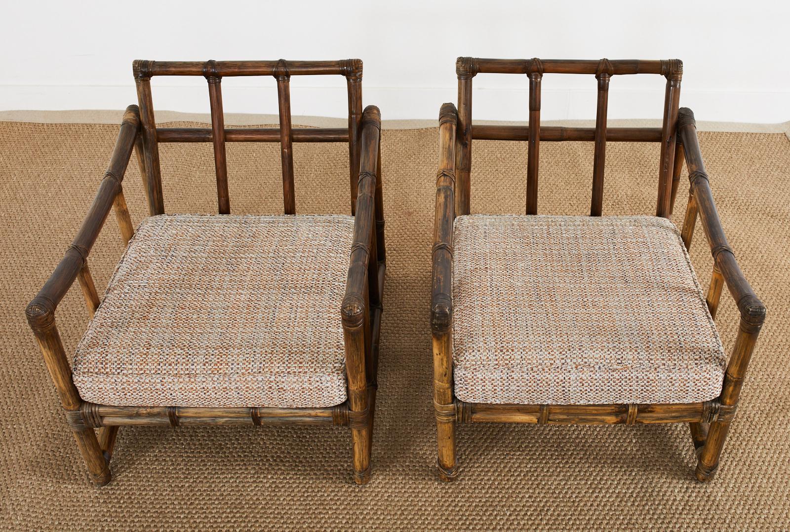 20th Century Pair of McGuire Organic Modern Rattan Pole Lounge Chairs