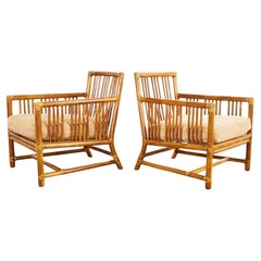Vintage Pair of McGuire Organic Modern Rattan Pole Lounge Chairs
