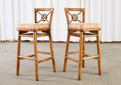 Pair of McGuire Organic Modern Rattan Target Back Barstools