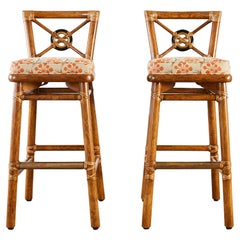 Pair of McGuire Organic Modern Rattan Target Back Barstools