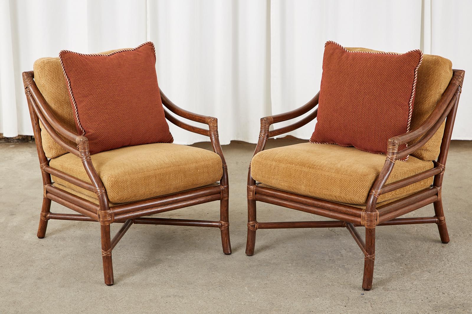 American Pair of McGuire Organic Modern Rattan Target Lounge Chairs