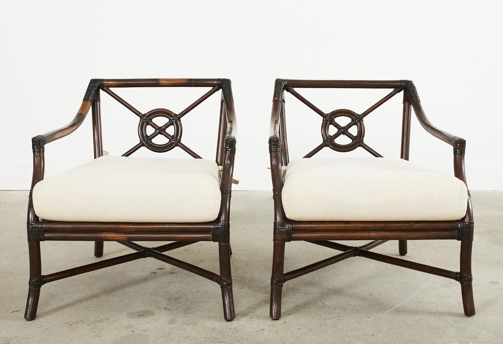 American Pair of McGuire Organic Modern Rattan Target Lounge Chairs