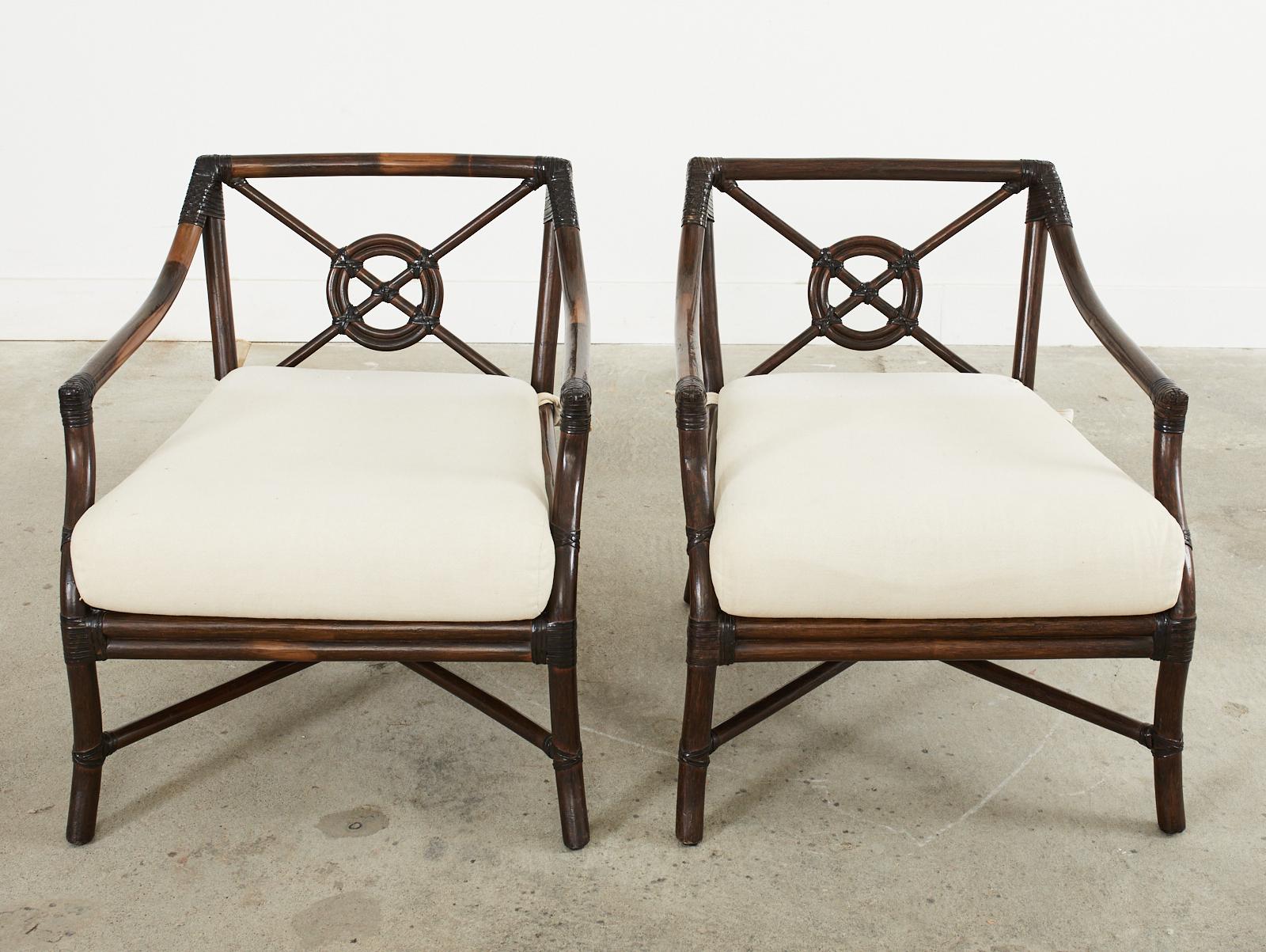 Pair of McGuire Organic Modern Rattan Target Lounge Chairs In Good Condition In Rio Vista, CA