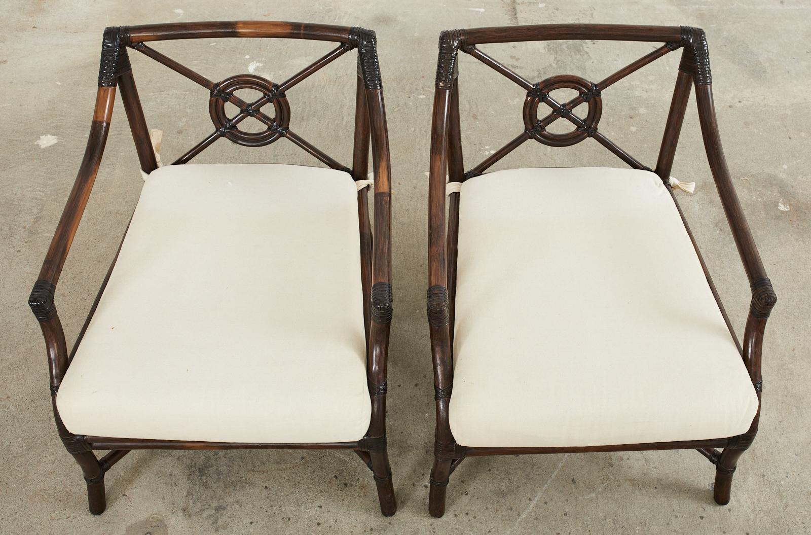 20th Century Pair of McGuire Organic Modern Rattan Target Lounge Chairs