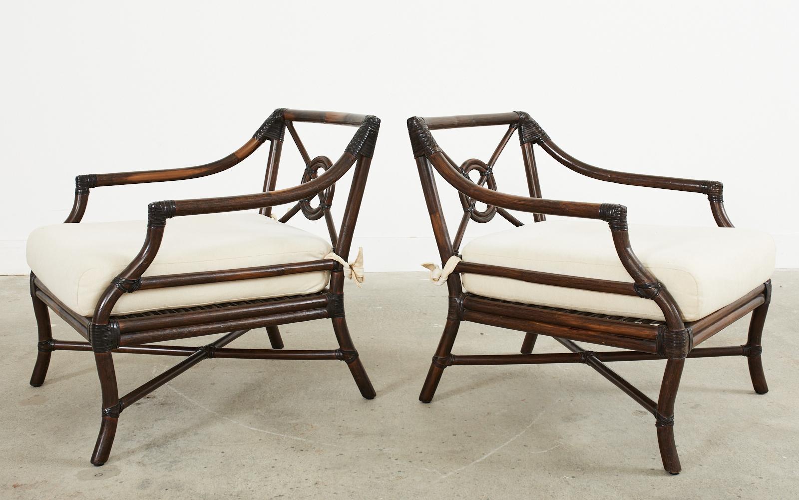 Leather Pair of McGuire Organic Modern Rattan Target Lounge Chairs
