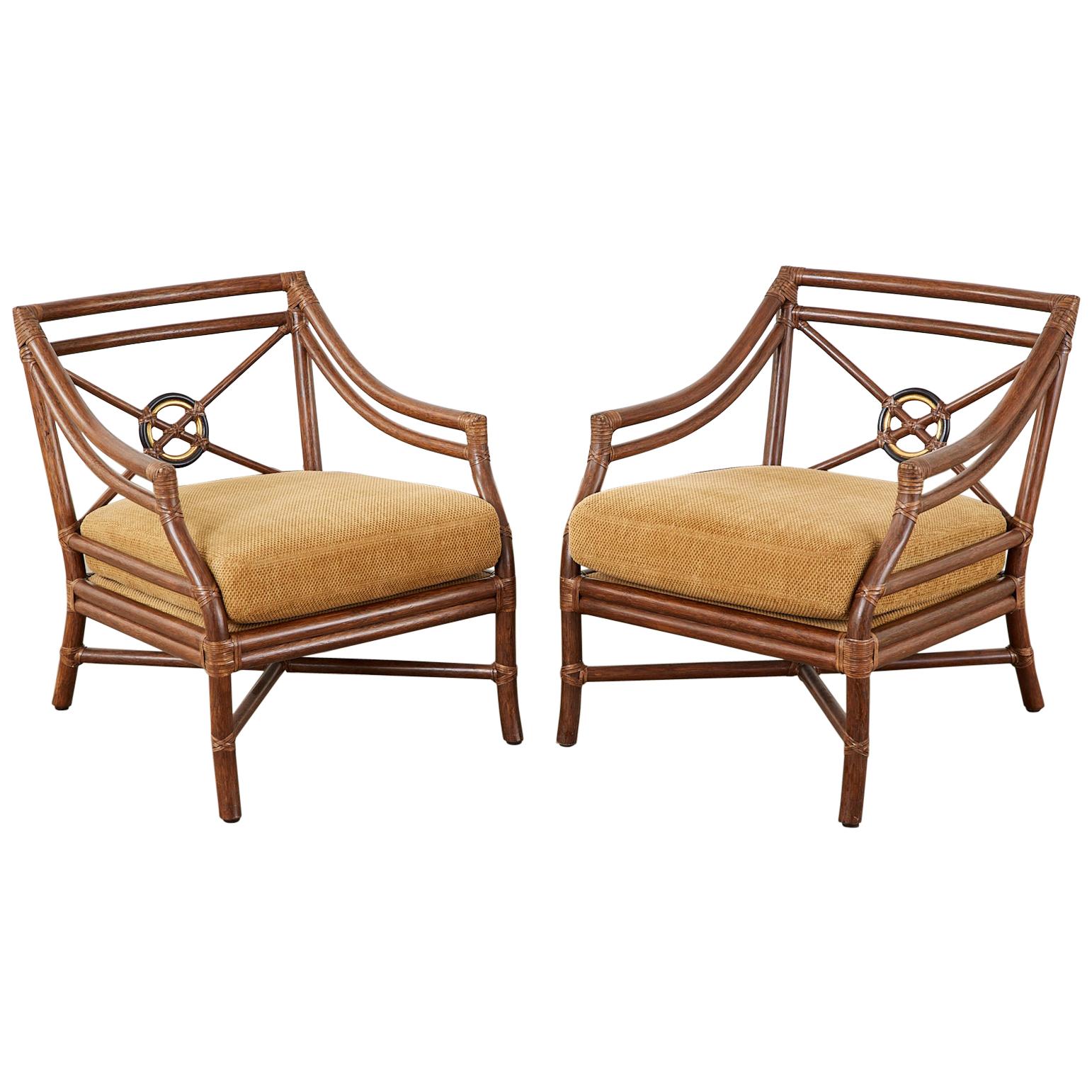 Pair of McGuire Organic Modern Rattan Target Lounge Chairs