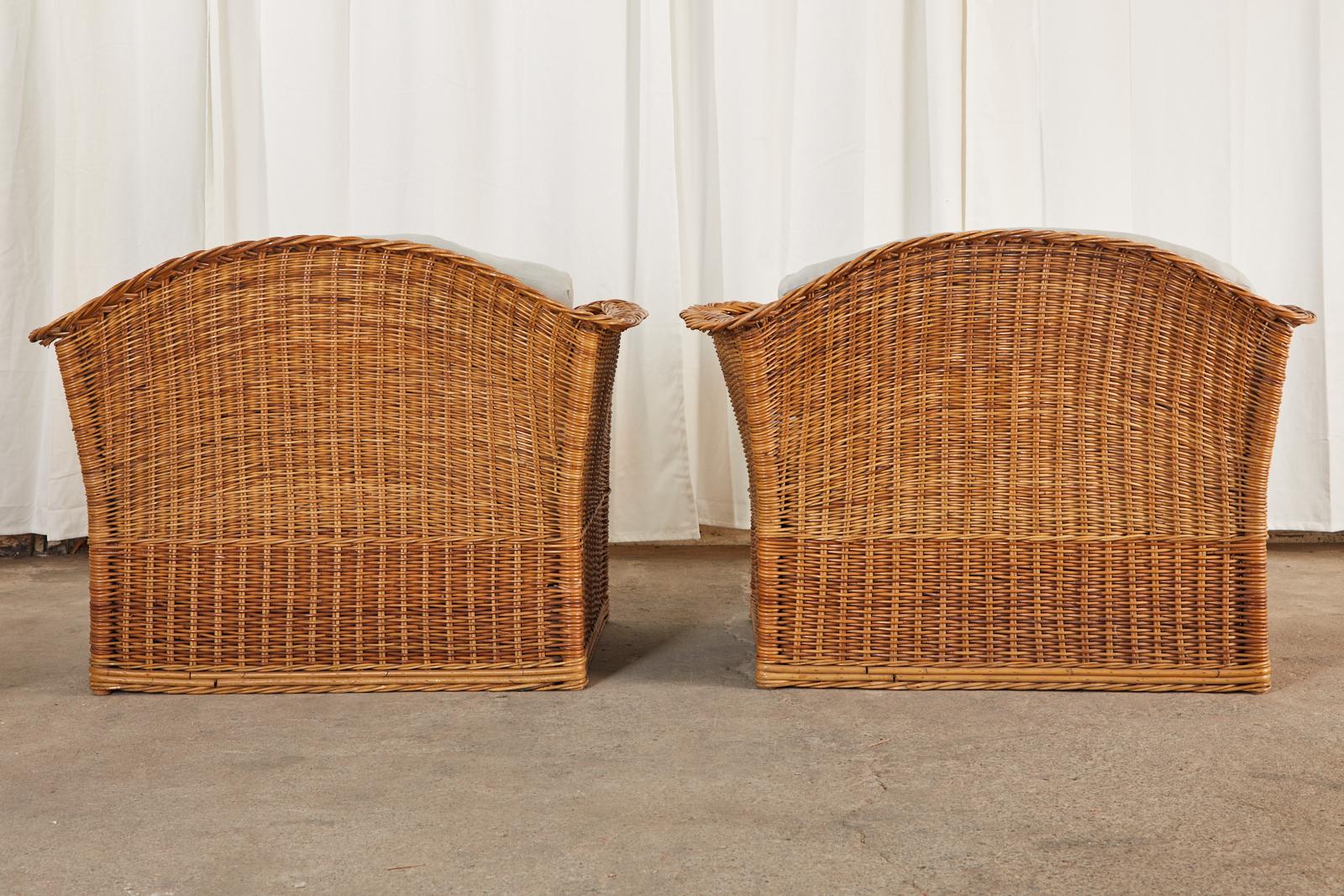 Pair of McGuire Organic Modern Rattan Wicker Lounge Chairs 13