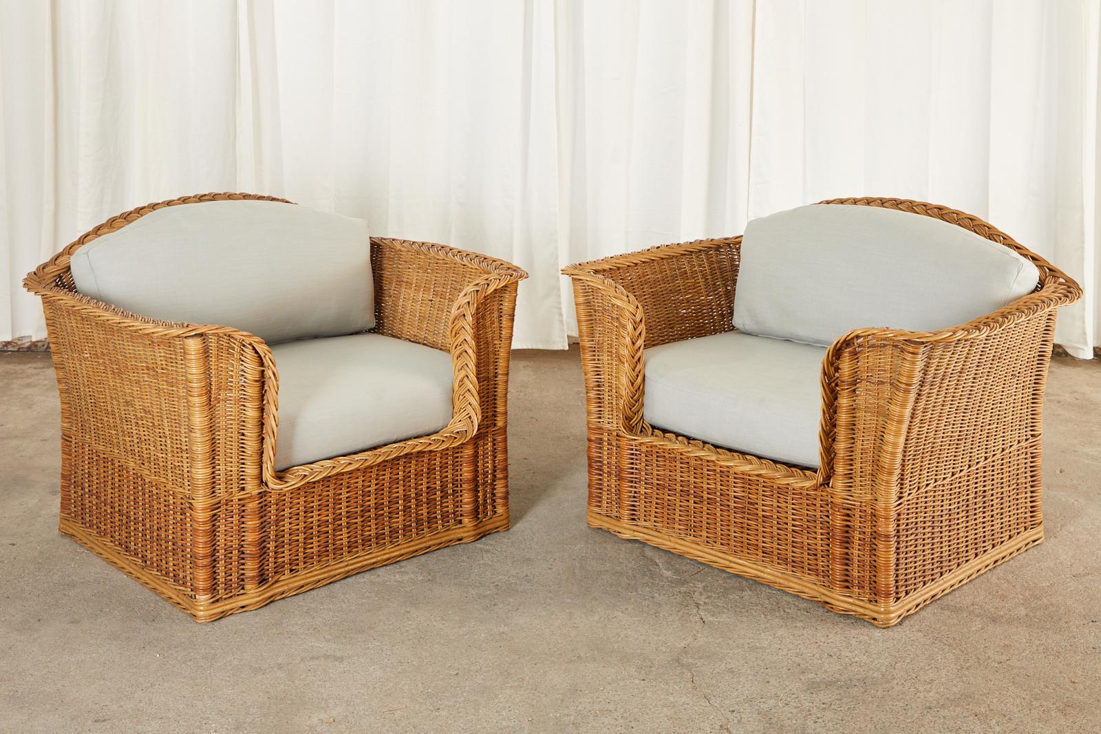 American Pair of McGuire Organic Modern Rattan Wicker Lounge Chairs