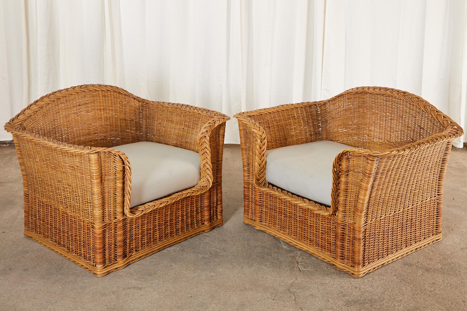 Pair of McGuire Organic Modern Rattan Wicker Lounge Chairs In Good Condition In Rio Vista, CA