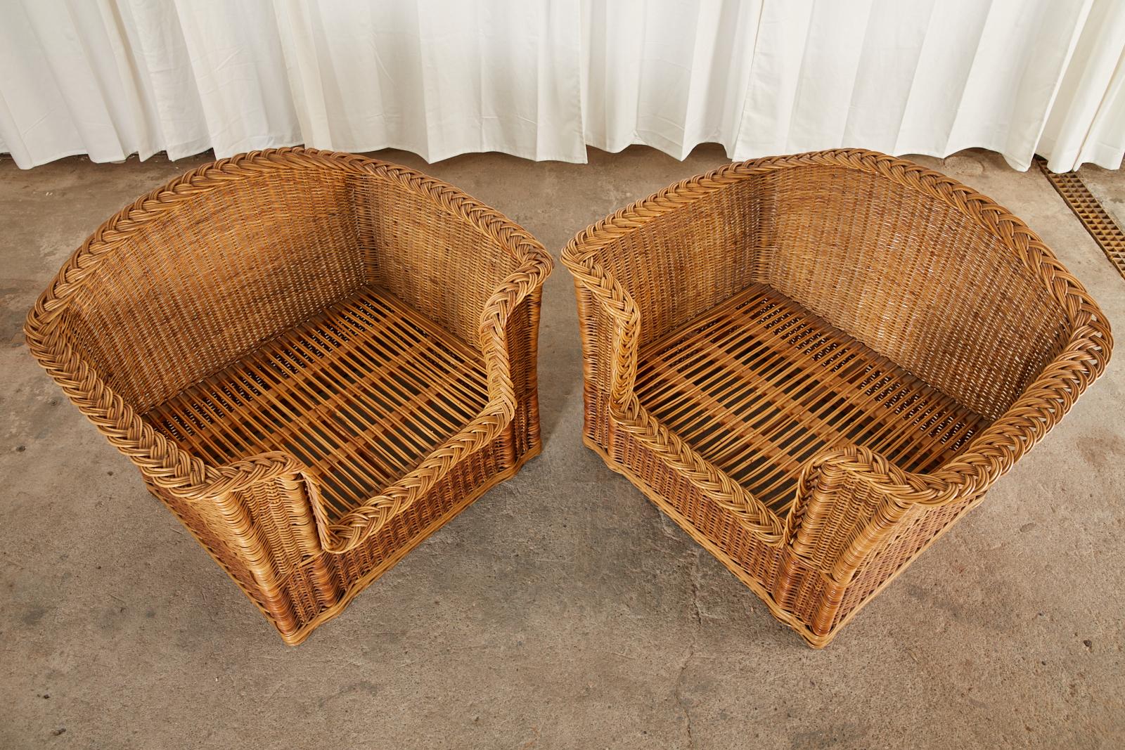 20th Century Pair of McGuire Organic Modern Rattan Wicker Lounge Chairs