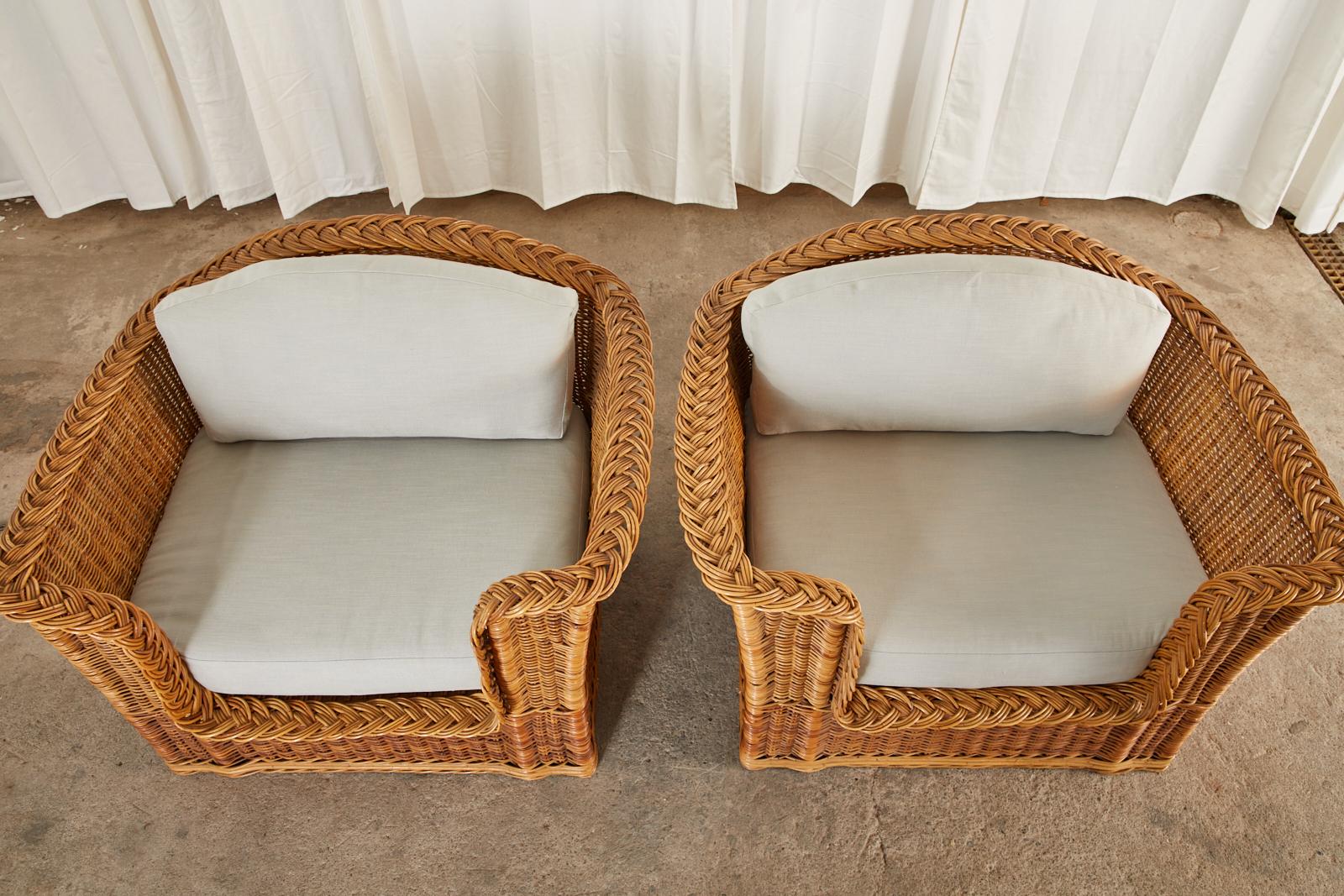 Pair of McGuire Organic Modern Rattan Wicker Lounge Chairs 2