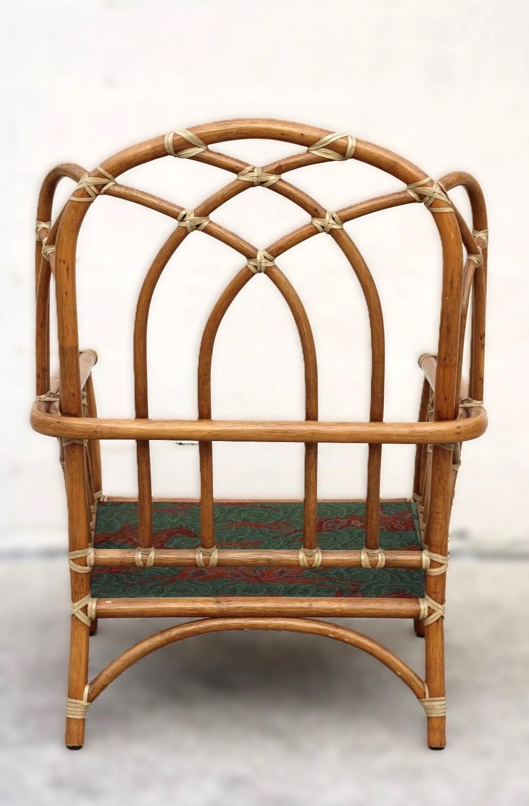 Pair of McGuire Organic Modern Rattan Wing Chairs with Ottoman and Side Table For Sale 5