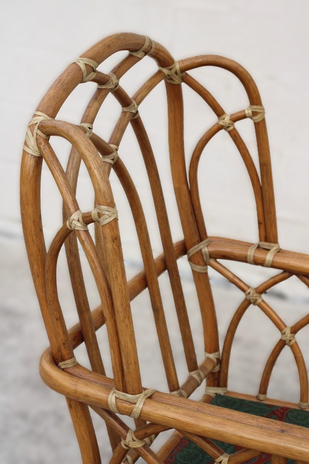 Pair of McGuire Organic Modern Rattan Wing Chairs with Ottoman and Side Table For Sale 7