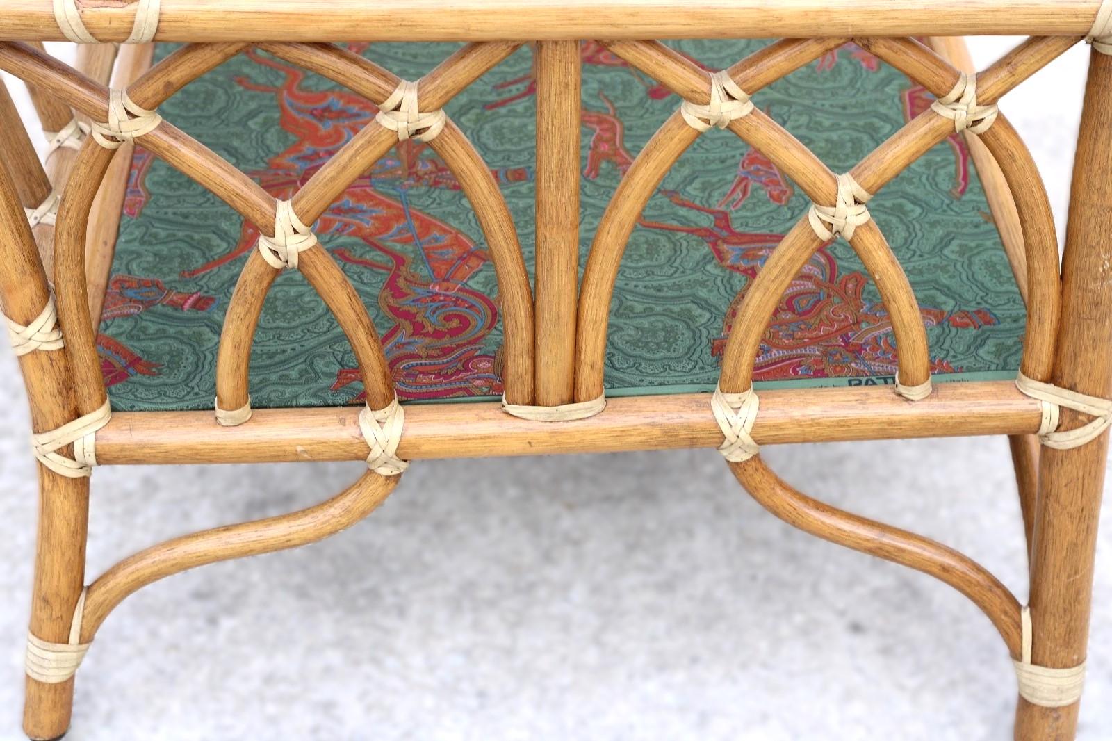 Pair of McGuire Organic Modern Rattan Wing Chairs with Ottoman and Side Table For Sale 8