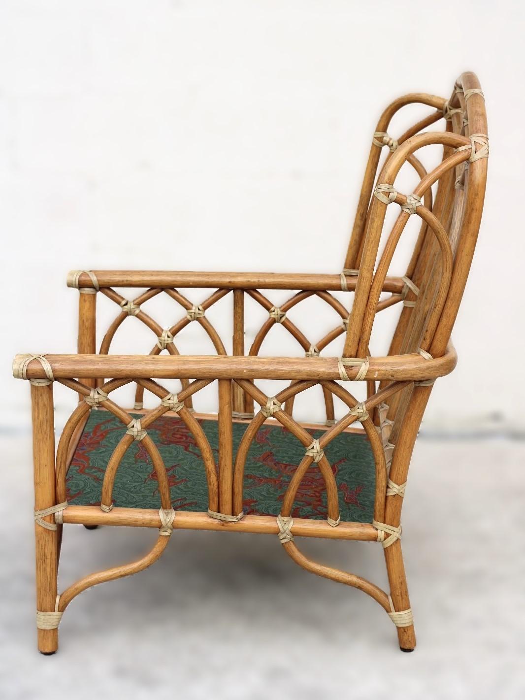 Pair of McGuire Organic Modern Rattan Wing Chairs with Ottoman and Side Table For Sale 10