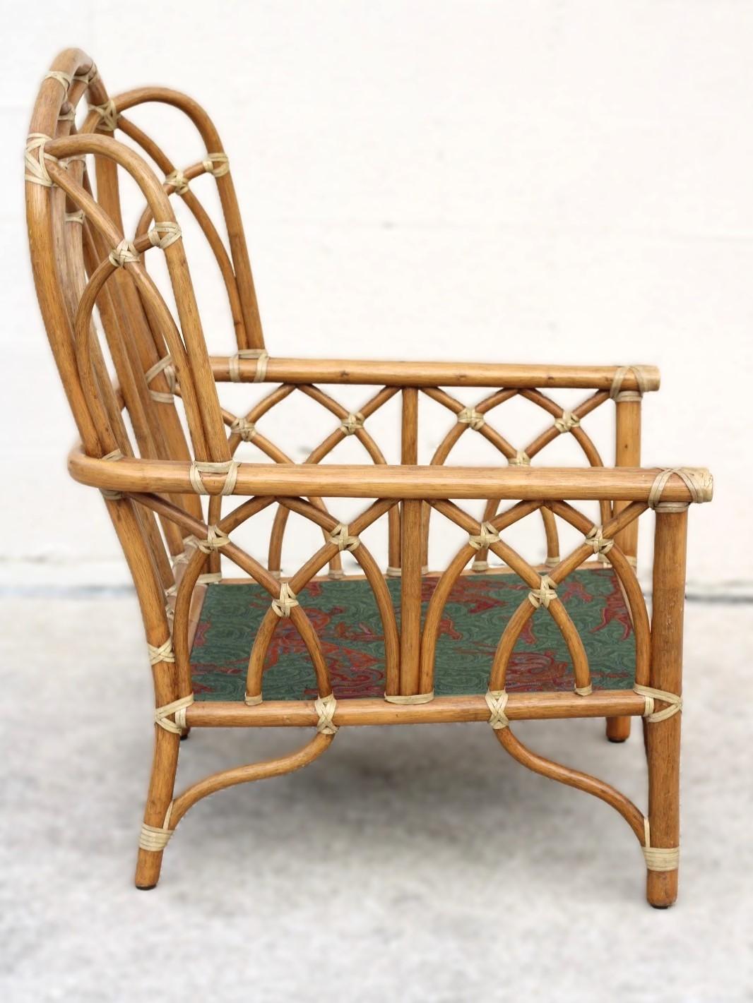 Pair of McGuire Organic Modern Rattan Wing Chairs with Ottoman and Side Table For Sale 2
