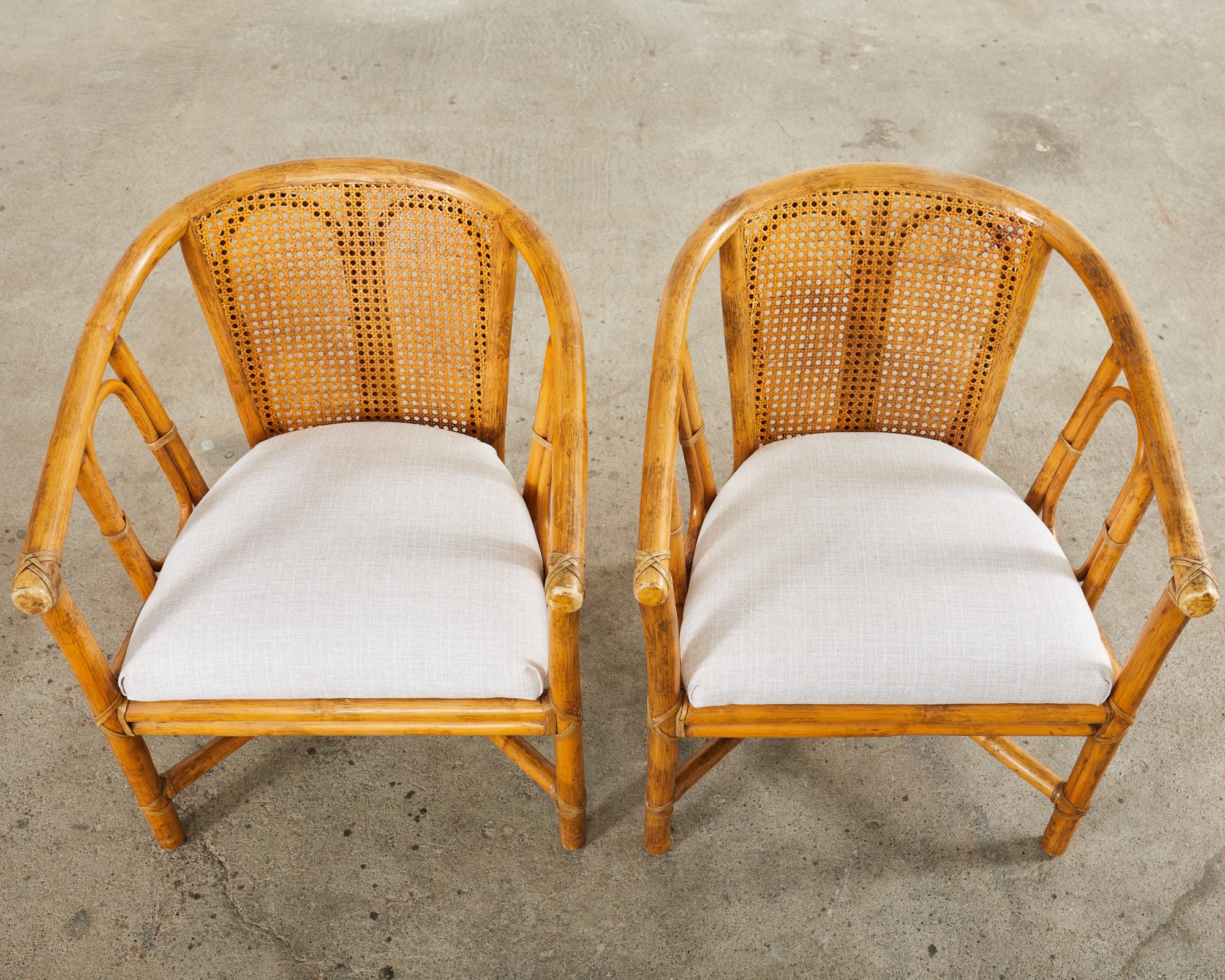 Pair of McGuire Organic Modern Style Rattan Cane Barrel Lounge Chairs In Good Condition For Sale In Rio Vista, CA