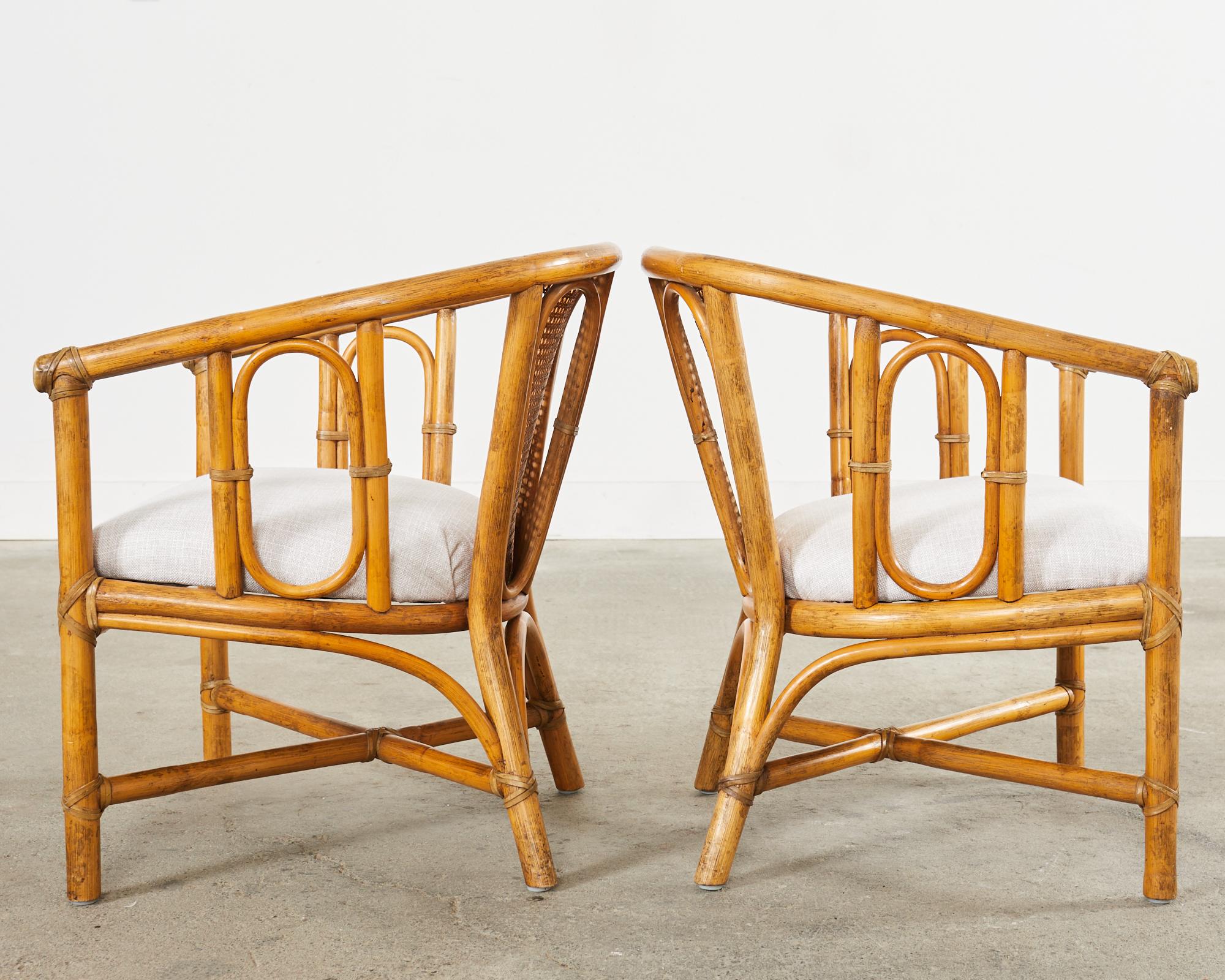 20th Century Pair of McGuire Organic Modern Style Rattan Cane Barrel Lounge Chairs