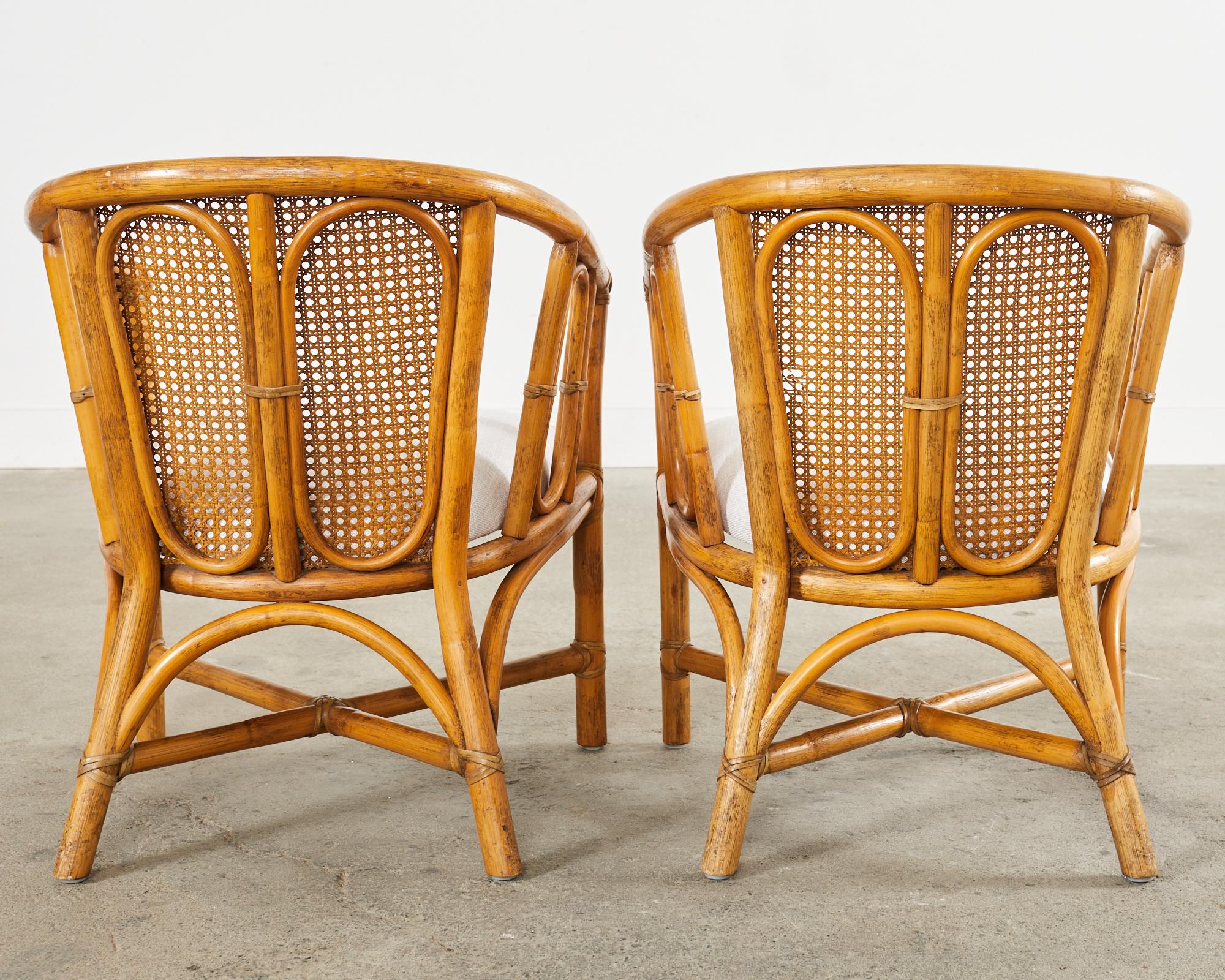 Pair of McGuire Organic Modern Style Rattan Cane Barrel Lounge Chairs For Sale 1