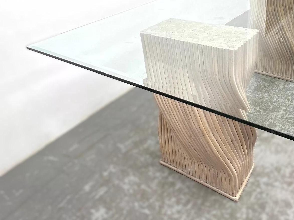 Hand-Crafted McGuire Organic Modern Twisted Rattan Dining Table Bases for Glass Top For Sale
