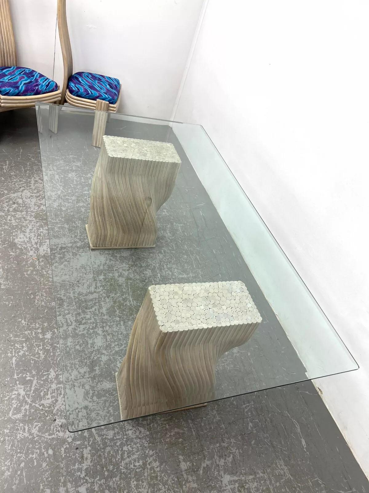 McGuire Organic Modern Twisted Rattan Dining Table Bases for Glass Top In Good Condition For Sale In Vero Beach, FL