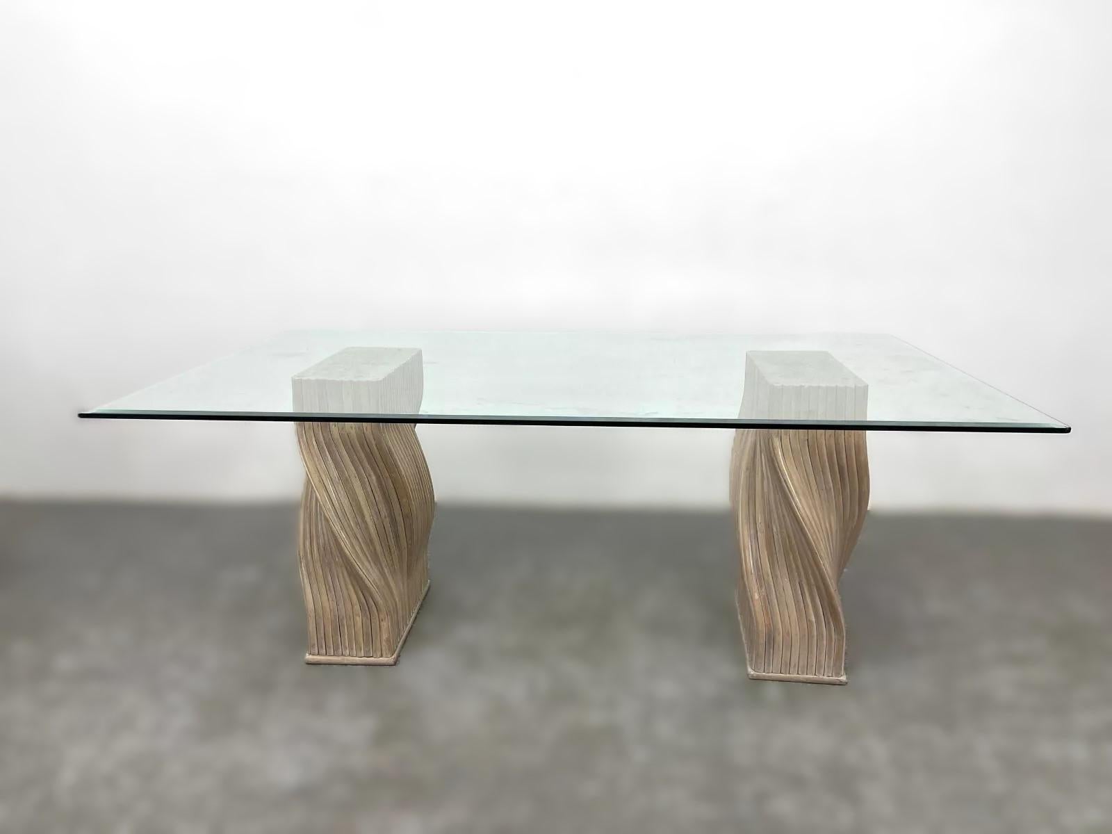 Bamboo McGuire Organic Modern Twisted Rattan Dining Table Bases for Glass Top For Sale
