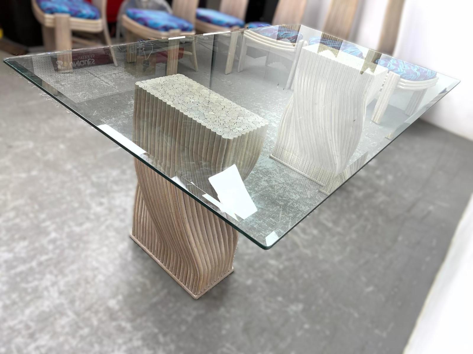 McGuire Organic Modern Twisted Rattan Dining Table Bases for Glass Top For Sale 1
