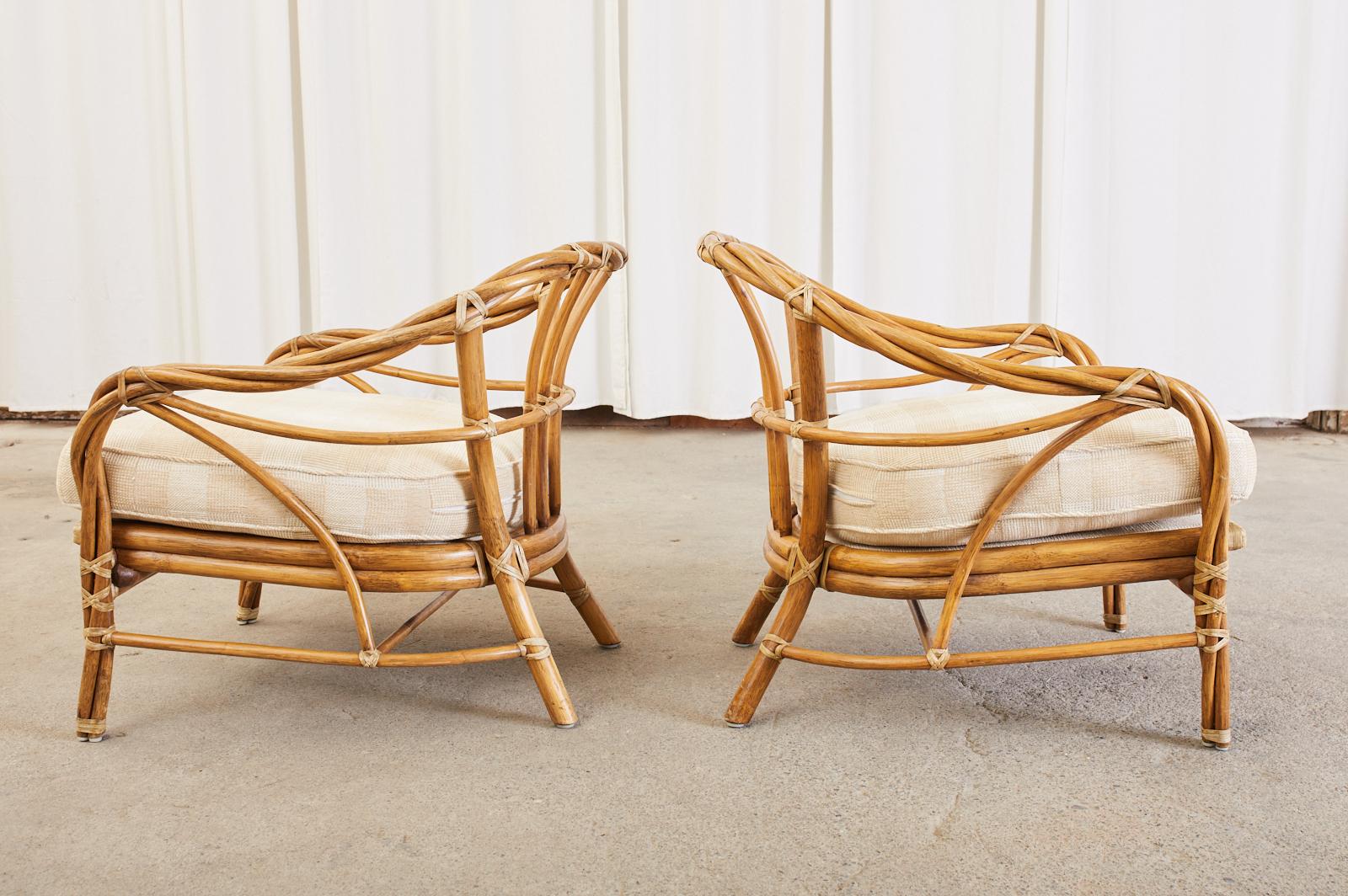 20th Century Pair of McGuire Organic Modern Twisted Rattan Lounge Chairs