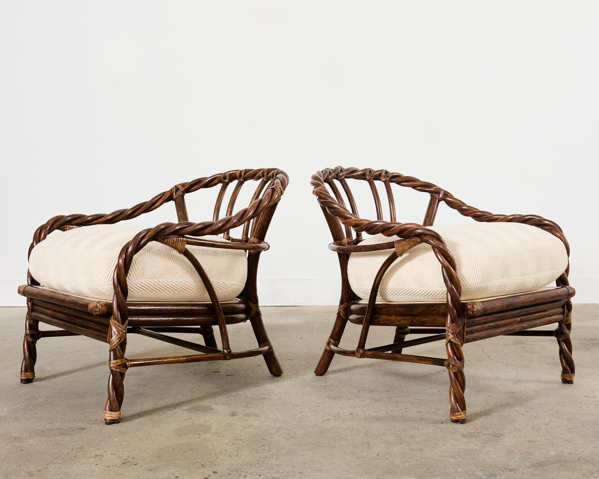 20th Century Pair of McGuire Organic Modern Twisted Rattan Lounge Chairs  For Sale