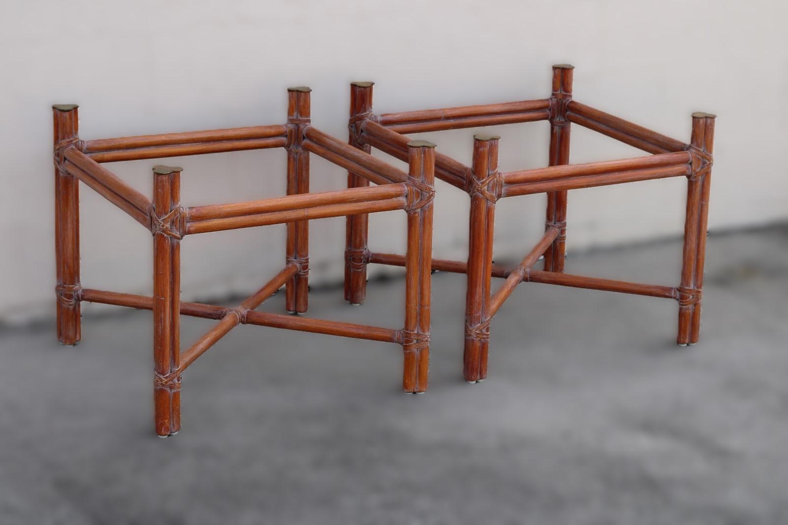 Pair of McGuire Organic Modern X-Base Rattan Bamboo End Tables For Sale 3