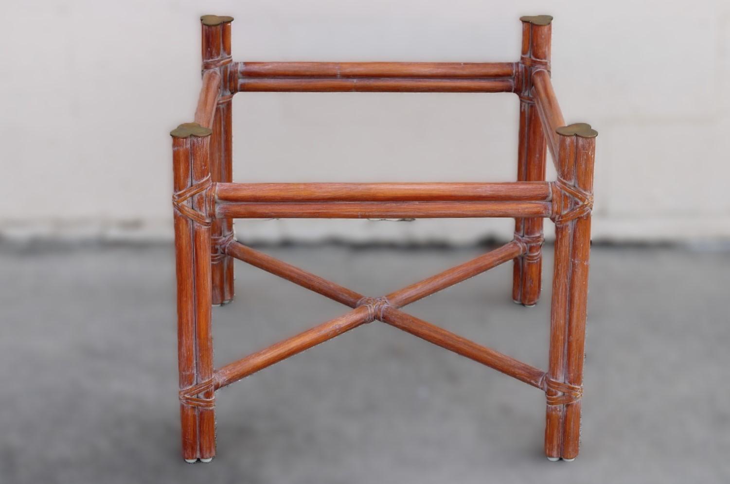 Pair of McGuire Organic Modern X-Base Rattan Bamboo End Tables For Sale 5