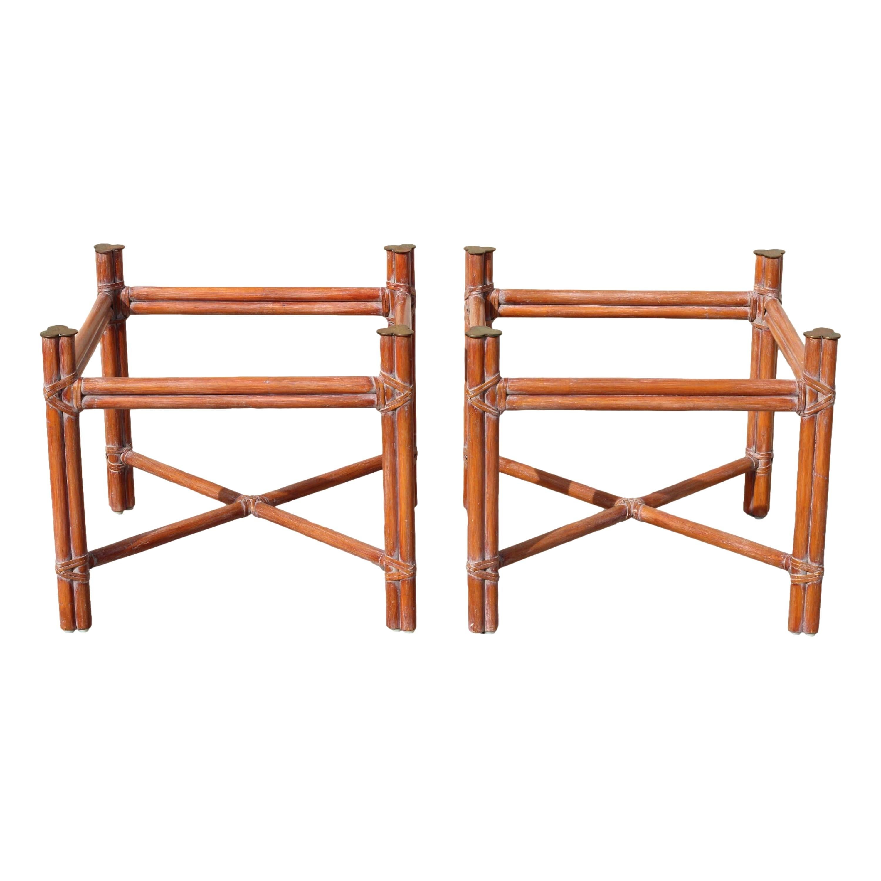 Pair of McGuire Organic Modern X-Base Rattan Bamboo End Tables For Sale 11