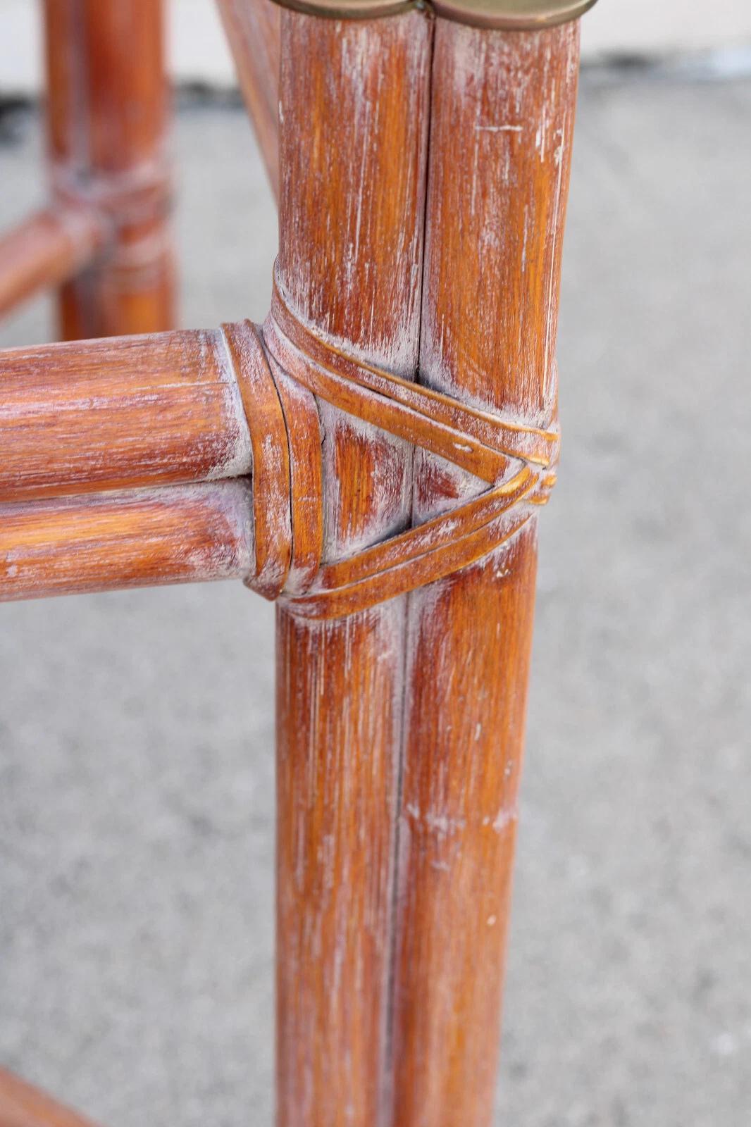 Pair of McGuire Organic Modern X-Base Rattan Bamboo End Tables For Sale 2