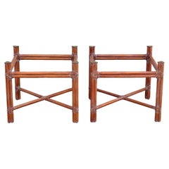 Pair of McGuire Organic Modern X-Base Rattan Bamboo End Tables